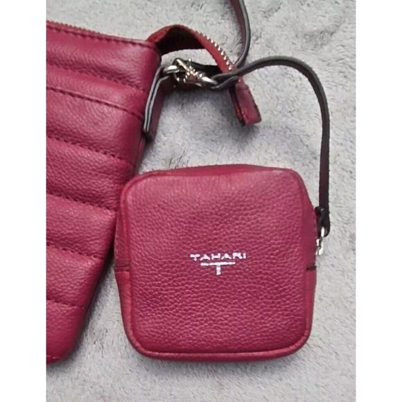 T Tahari Metro Crossbody Bag Leather Deep Red With Side Pouch Tassel - Picture 5 of 10